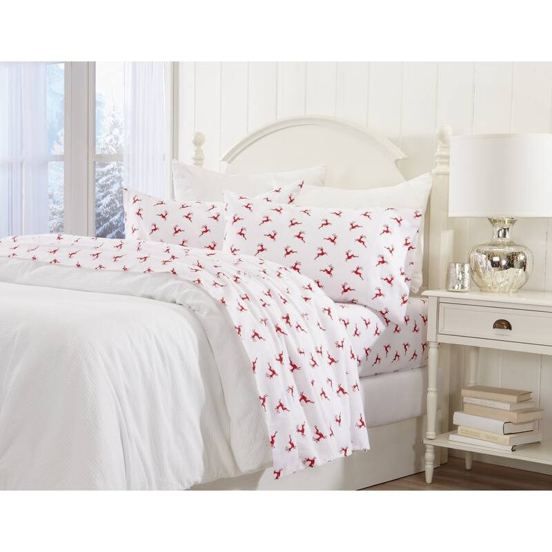 Great Bay Home Extra Soft 100% Turkish Cotton Flannel Printed Bed Sheet Set