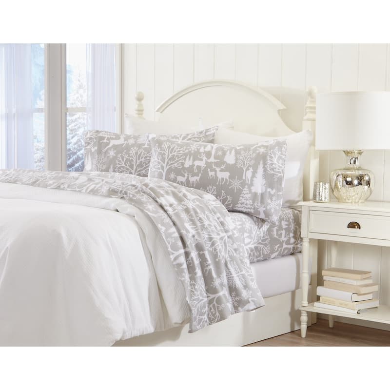 Great Bay Home Extra Soft 100% Turkish Cotton Flannel Printed Bed Sheet Set