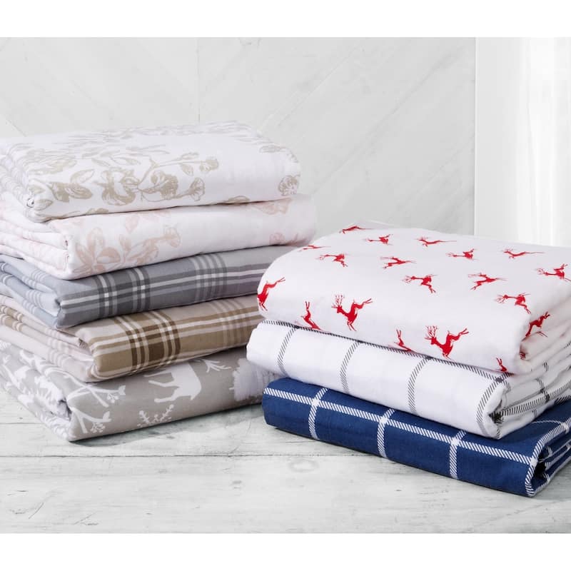 Great Bay Home Extra Soft 100% Turkish Cotton Flannel Printed Bed Sheet Set