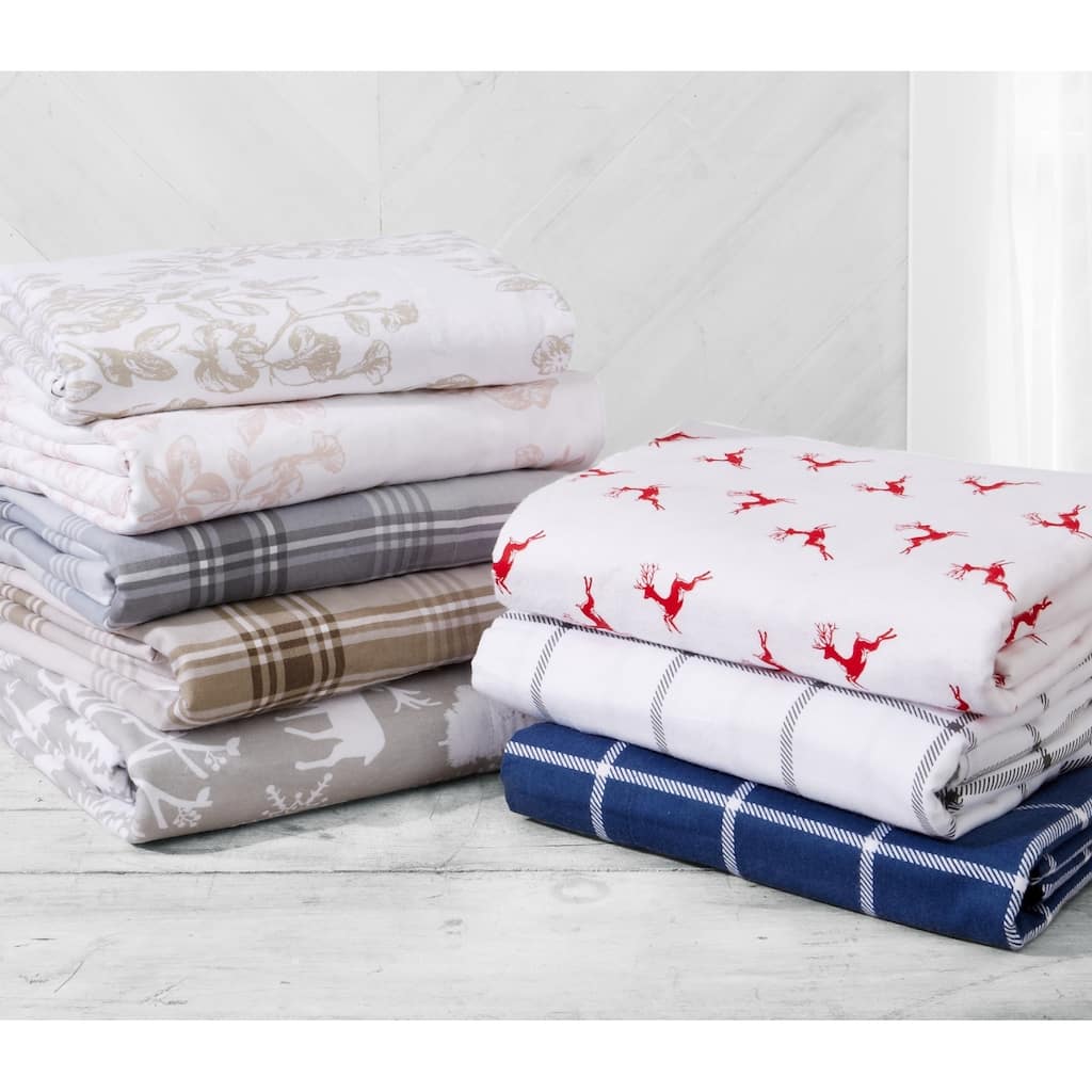 Great Bay Home Extra Soft 100% Turkish Cotton Flannel Printed Bed Sheet Set