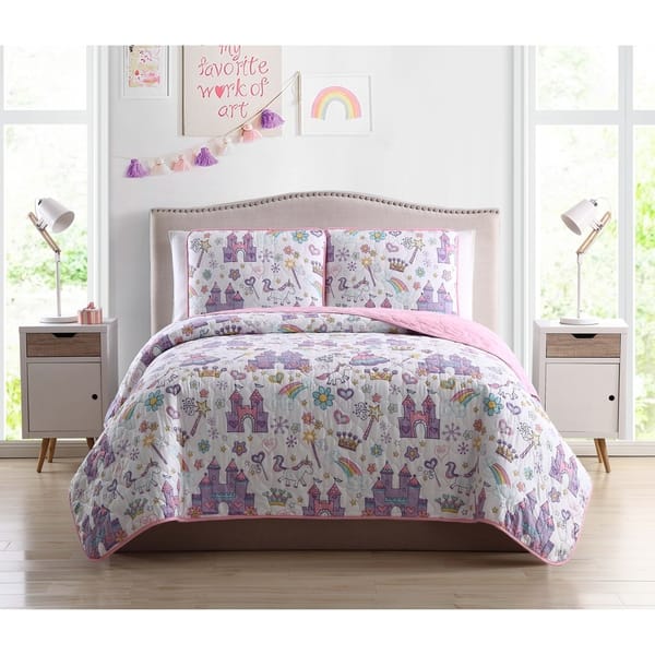 slide 2 of 5, Asher Home Magical Unicorn Castle 3-piece Quilt Set