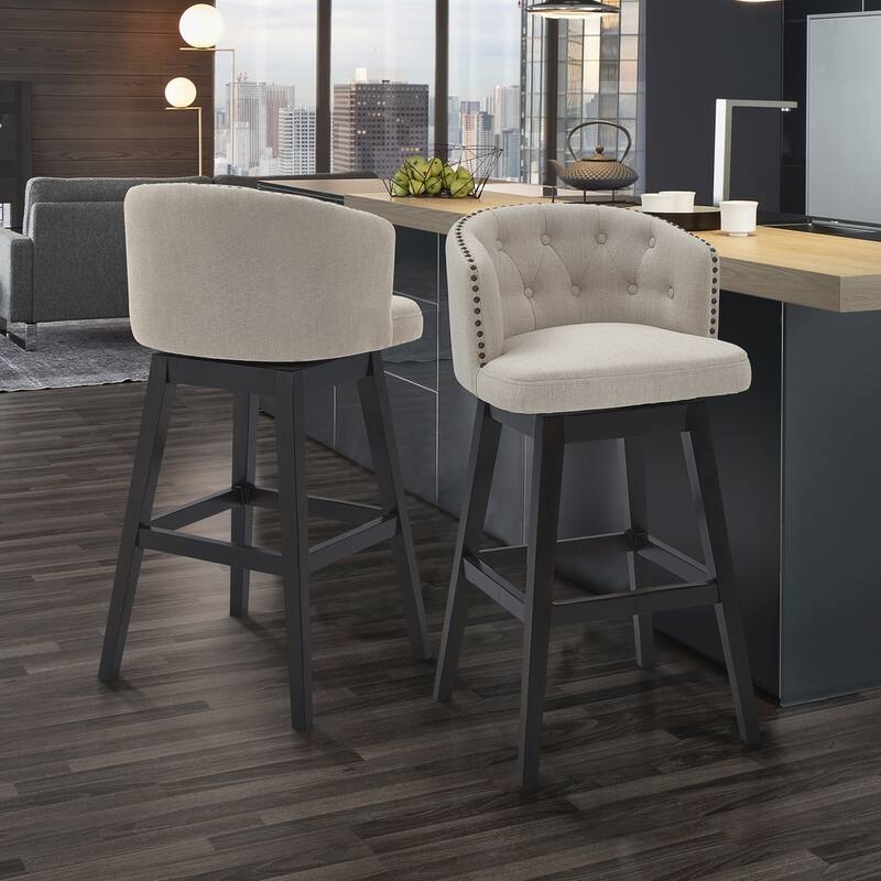 Celine Grey or Tan Upholstered Swivel Bar or Counter Stool