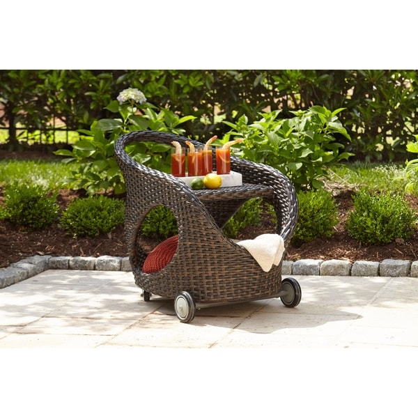 Klaussner Margo Brown Wicker Outdoor Serving Cart - Overstock - 23134257