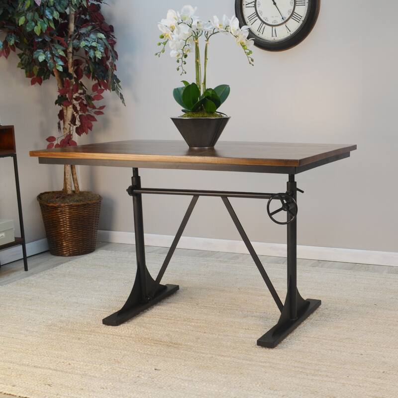 Rhett Adjustable Elm and Black Table - Brown