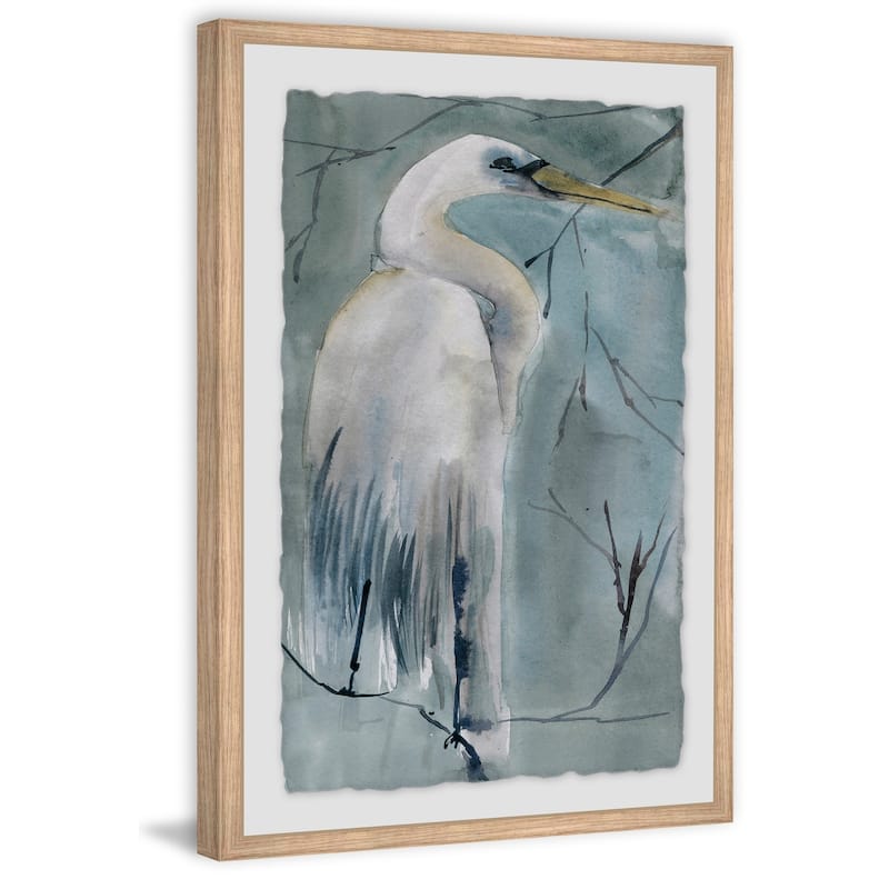 'Perched Crane' Framed Painting Print - Multi-Color