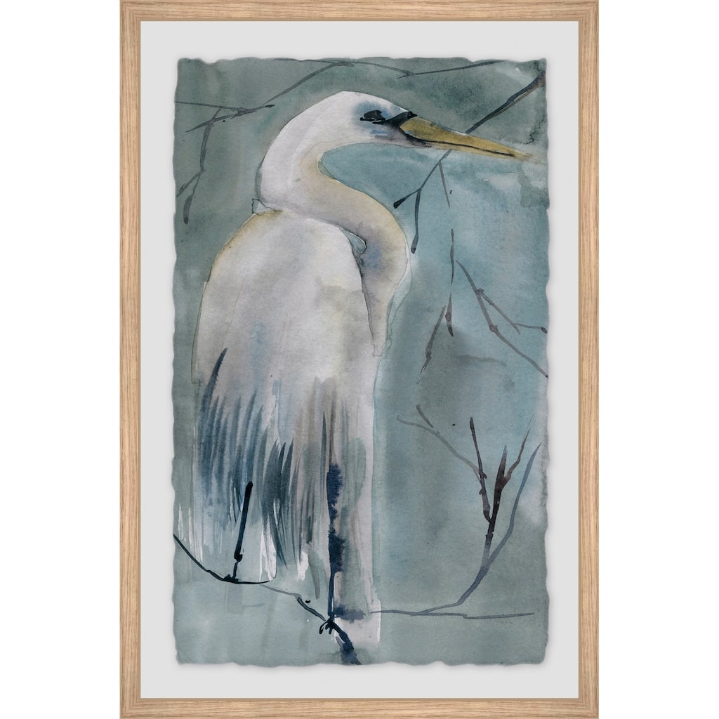 'Perched Crane' Framed Painting Print - Multi-Color