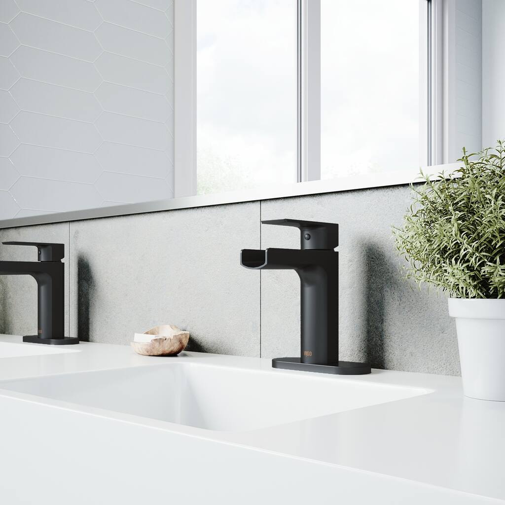 VIGO Ileana Matte Black Single Hole Bathroom Faucet with Deck Plate