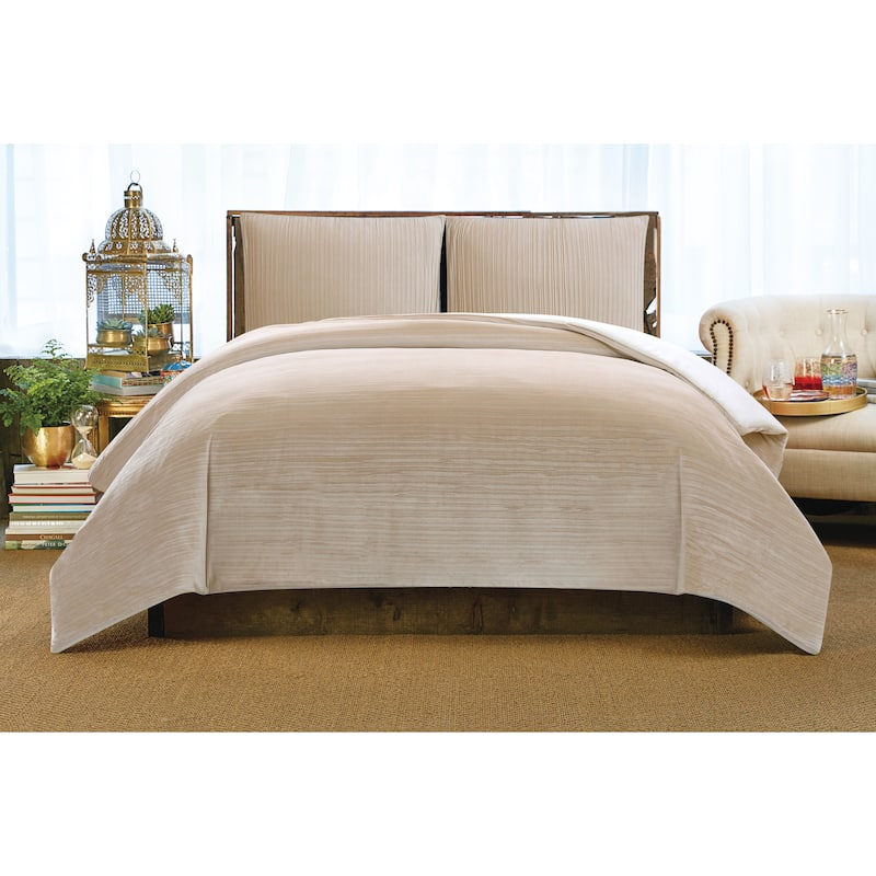 Christian Siriano NY® Crinkle Luster Velvet 3 Piece Duvet Cover Set - Champagne - Queen