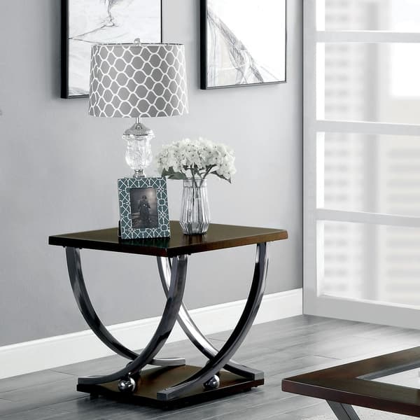 Furniture Of America Look Contemporary Cherry Metal End Table Overstock 23136324