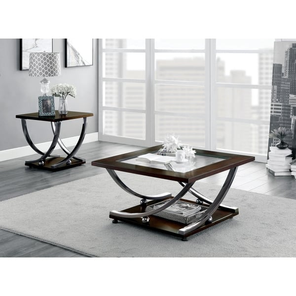 Furniture Of America Look Contemporary Cherry Metal End Table Overstock 23136324