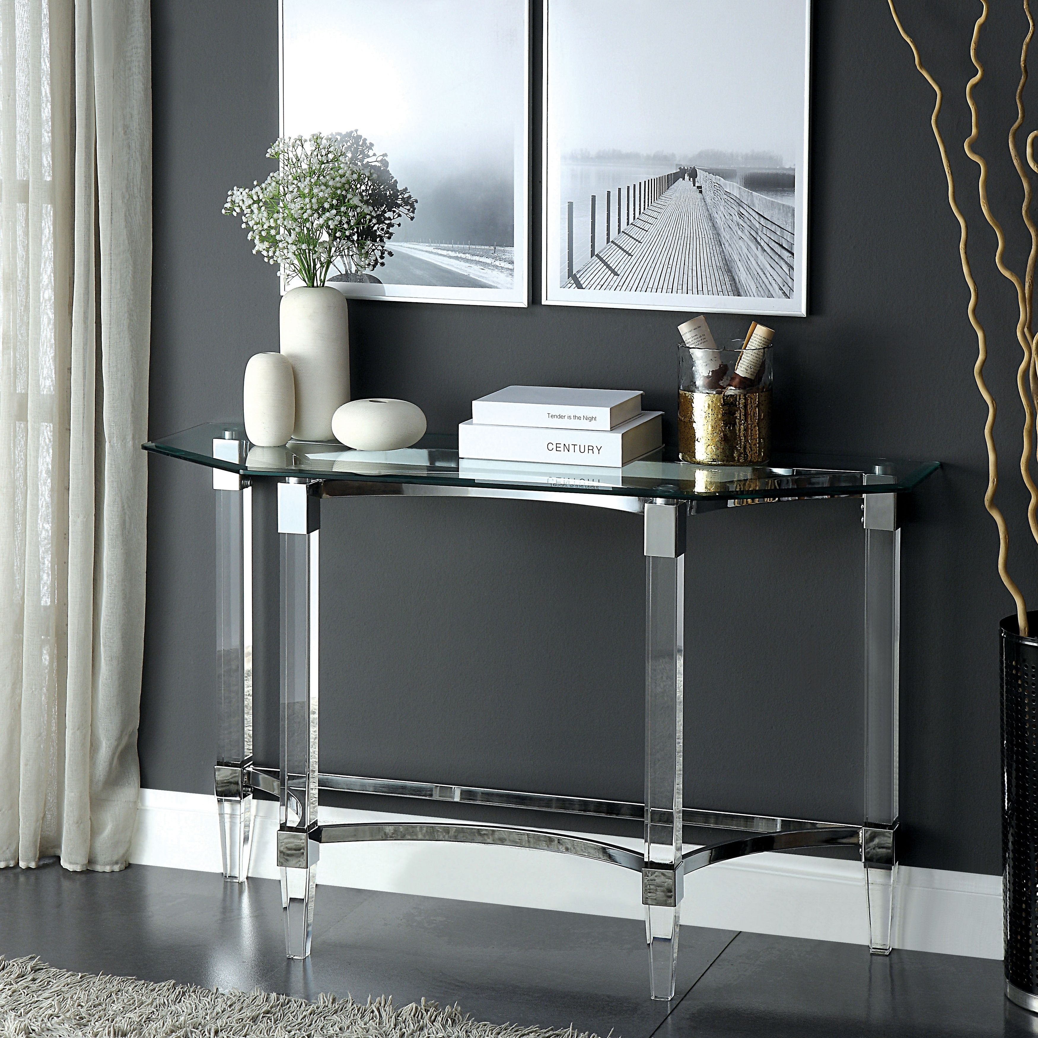 Silver Orchid Andriot Glass/Chrome Console Table Silver, Clear eBay