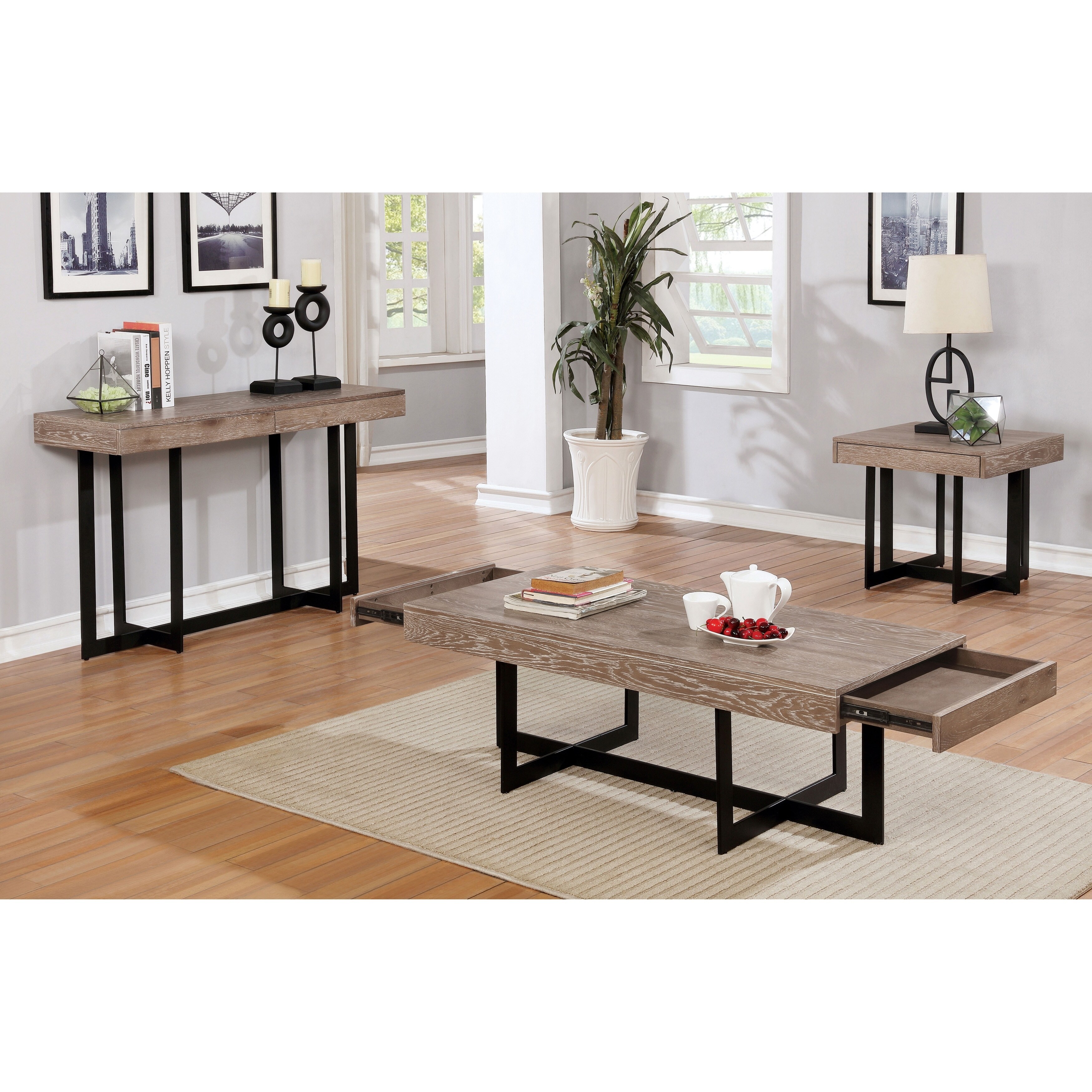 Sofa table paired with a smaller side table