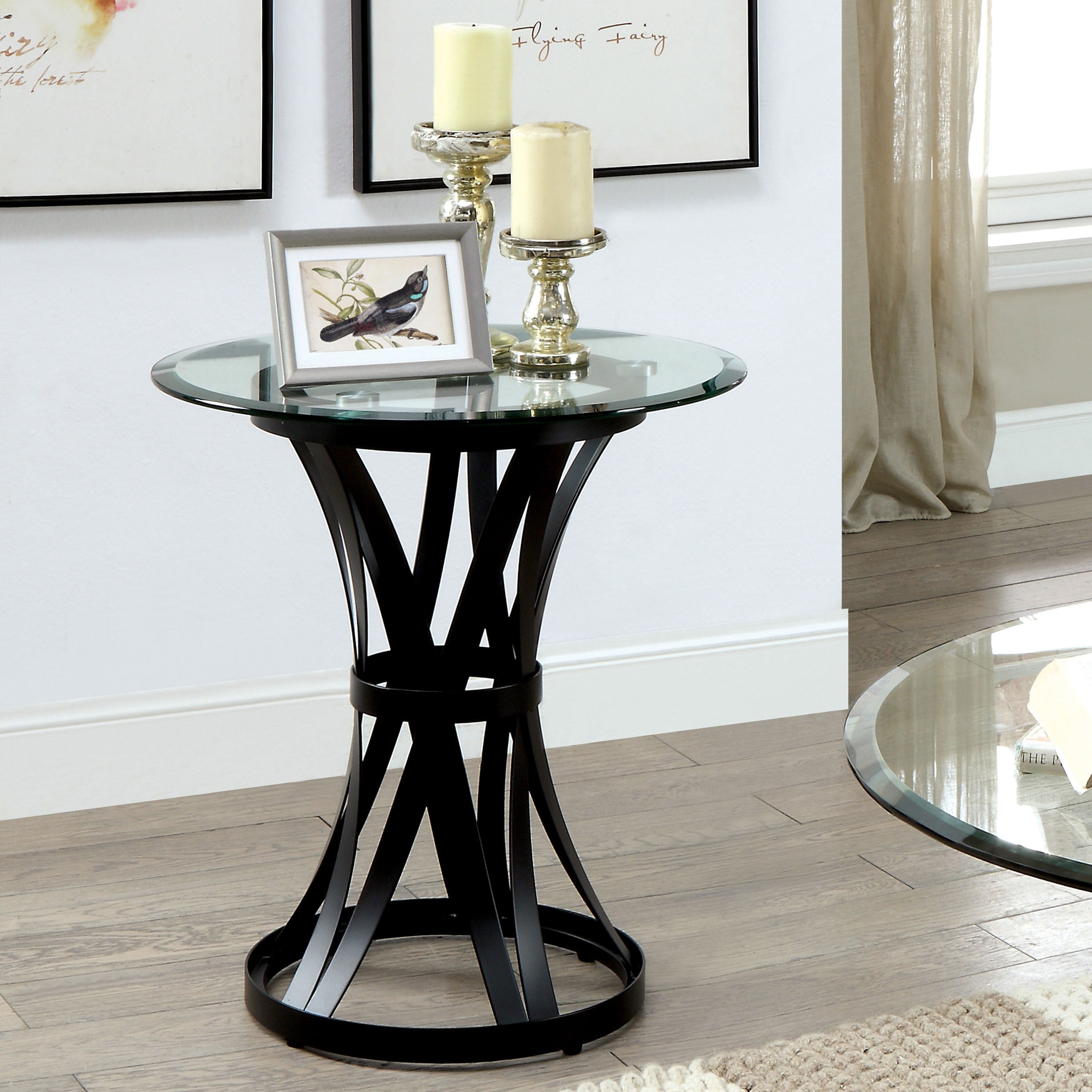 Furniture Of America Augusta Black Metal And Glass End Table Ebay