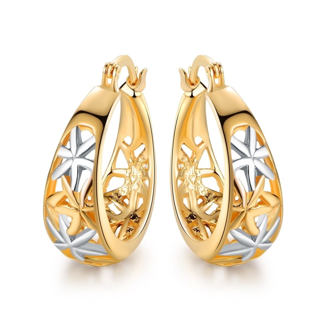 gold hoop earrings with flowers