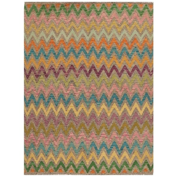 Handmade Vegetable Dye Kilim Wool Rug (Afghanistan) - 5'10 x 7'5