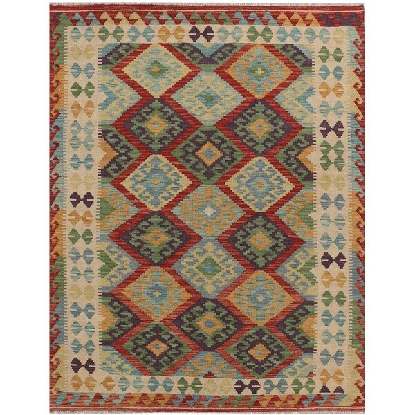 Handmade Vegetable Dye Kilim Wool Rug (Afghanistan) - 5' x 6'7