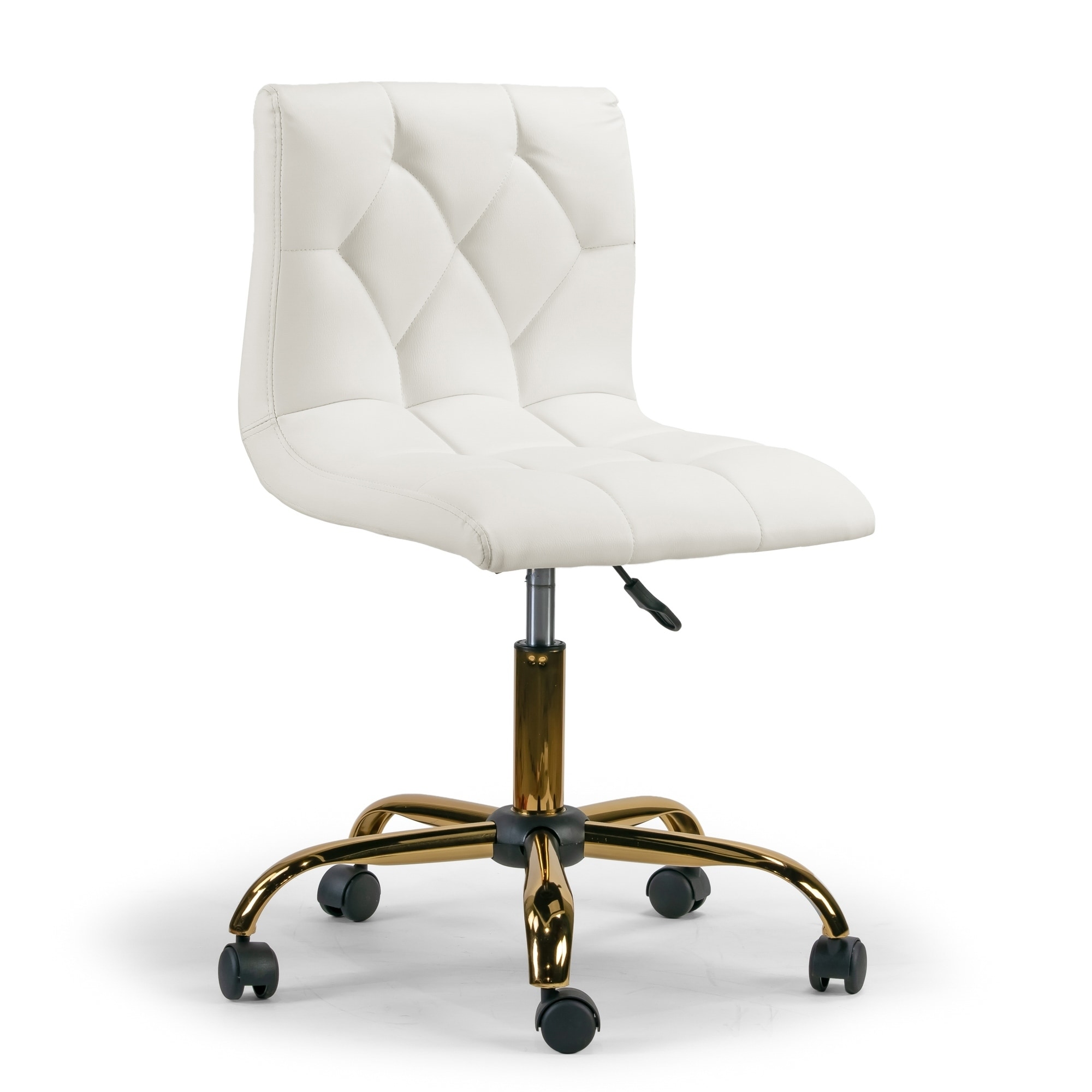 Glamour Home Aman Cream Adjustable Height Swivel Office Chair w/ Golden Wheel Base