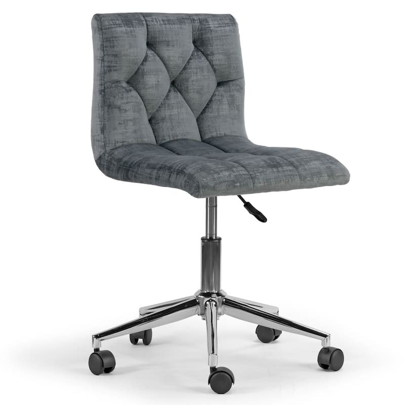 Amali Grey Velvet Adjustable Height Swivel Office Chair w/ Wheel Base