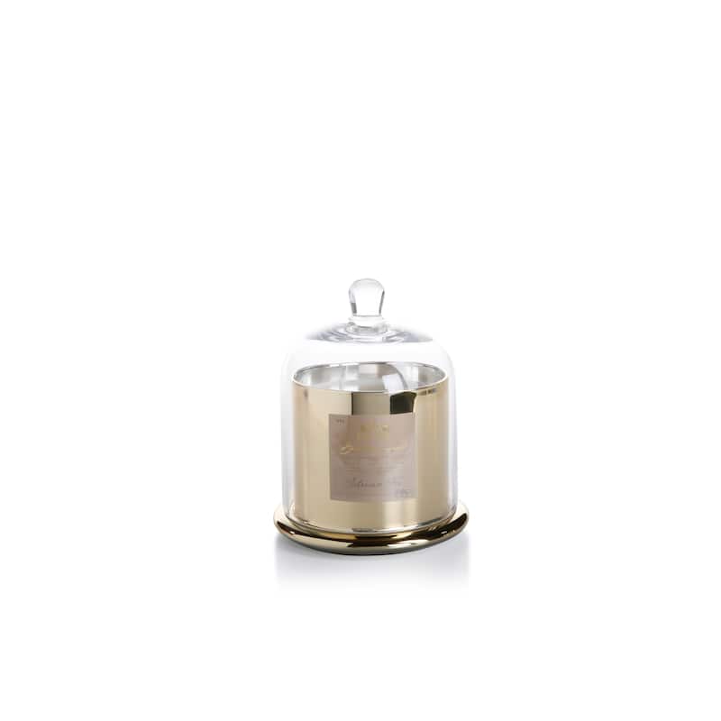 7" Tall Large Candle in Glass Jar with Bell Cloche, Siberian Fir Fragrance, Gold