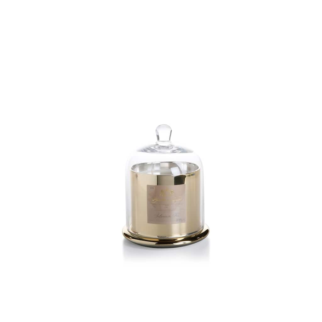 7" Tall Large Candle in Glass Jar with Bell Cloche, Siberian Fir Fragrance, Gold