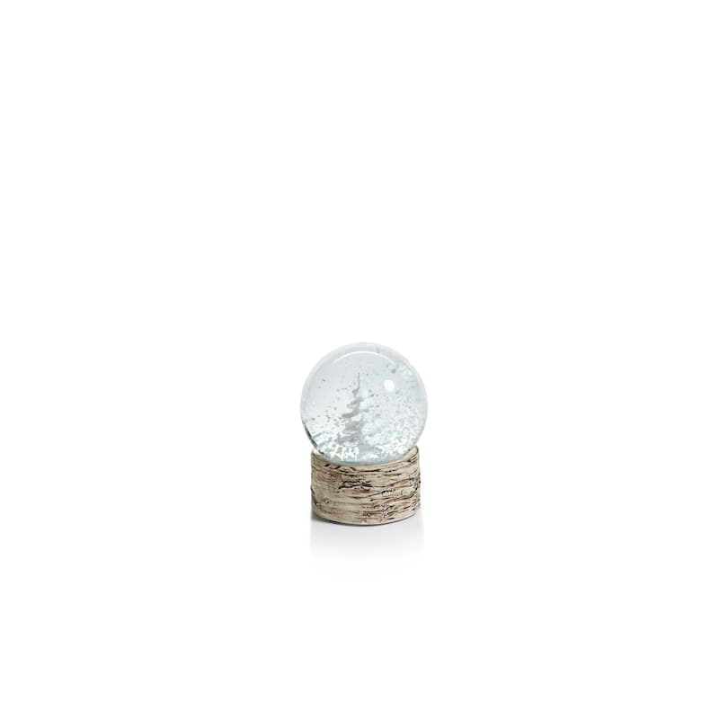 3.5" Tall Small Snow Globe on Birch, Tree Sculpture, White and Beige (Set of 2)