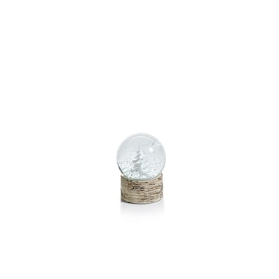3.5" Tall Small Snow Globe on Birch, Tree Sculpture, White and Beige (Set of 2)