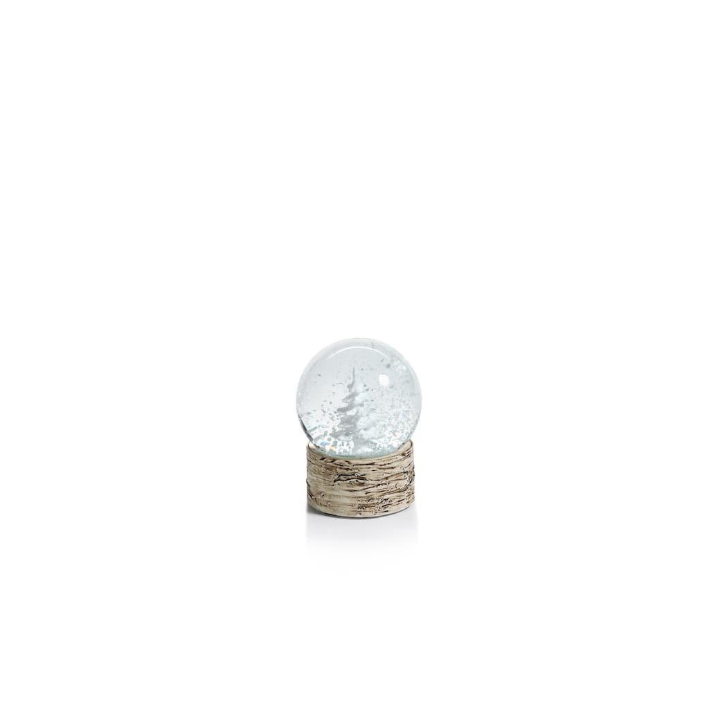3.5" Tall Small Snow Globe on Birch, Tree Sculpture, White and Beige (Set of 2)