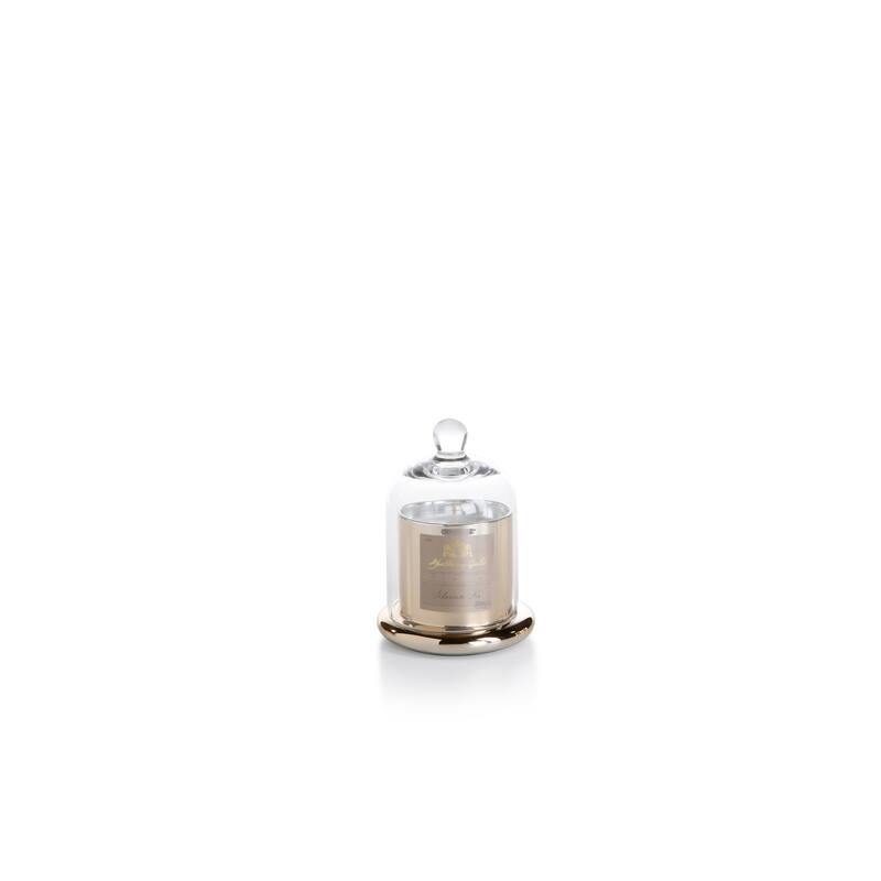 4.5" Tall Small Candle in Glass Jar with Bell Cloche, Siberian Fir Fragrance, Gold (Set of 2)