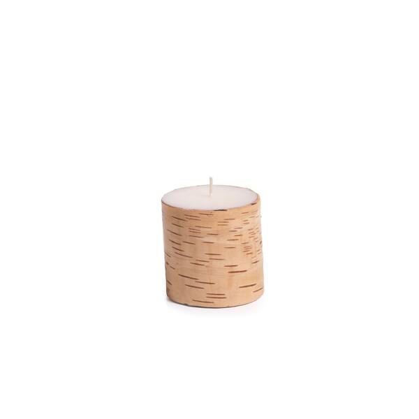 3" Tall "Birchwood" Scented Pillar Candle, Siberian Fir & Golden Acorns