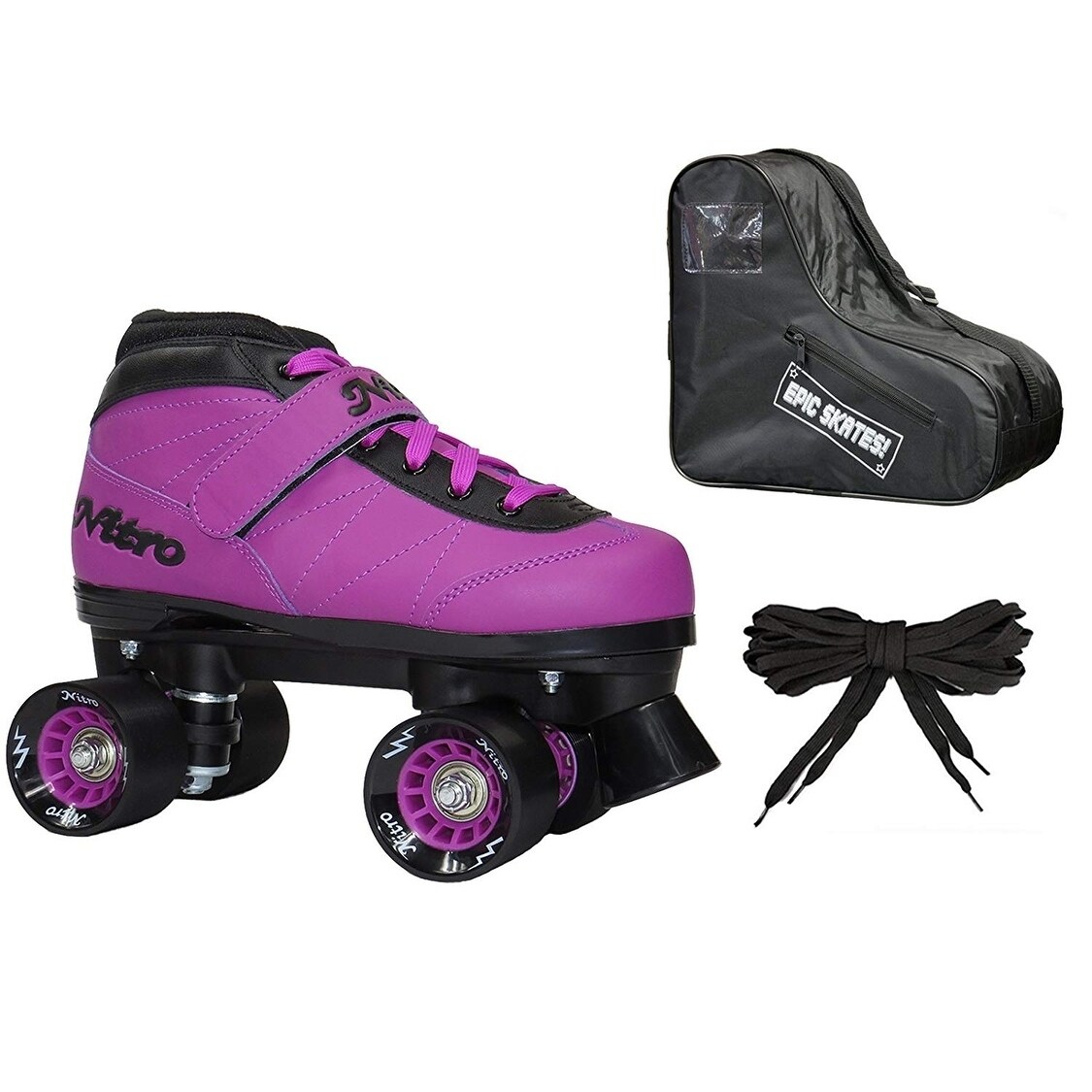 Epic New Classic Black & Pink High-Top Quad Roller Skate Bundle w/ Bag,  Laces, & Pom Poms! (As Is Item) - Bed Bath & Beyond - 31804634