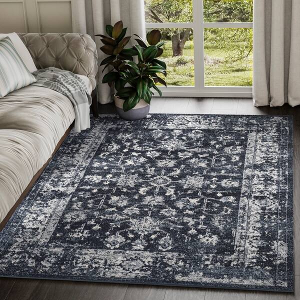 Shop Troy Vintage Navy Ivory Distressed Cozy Rug 5 X 8