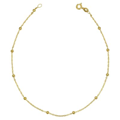 14k Yellow Gold Italian 2.5 millimeters Bead Station Anklet (10 inches)