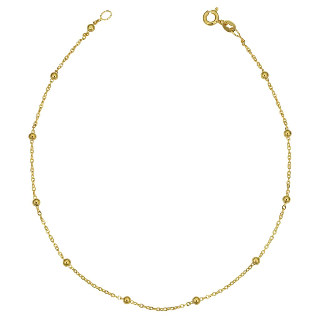 14k Yellow Gold Italian 2.5 millimeters Bead Station Anklet (10 inches)