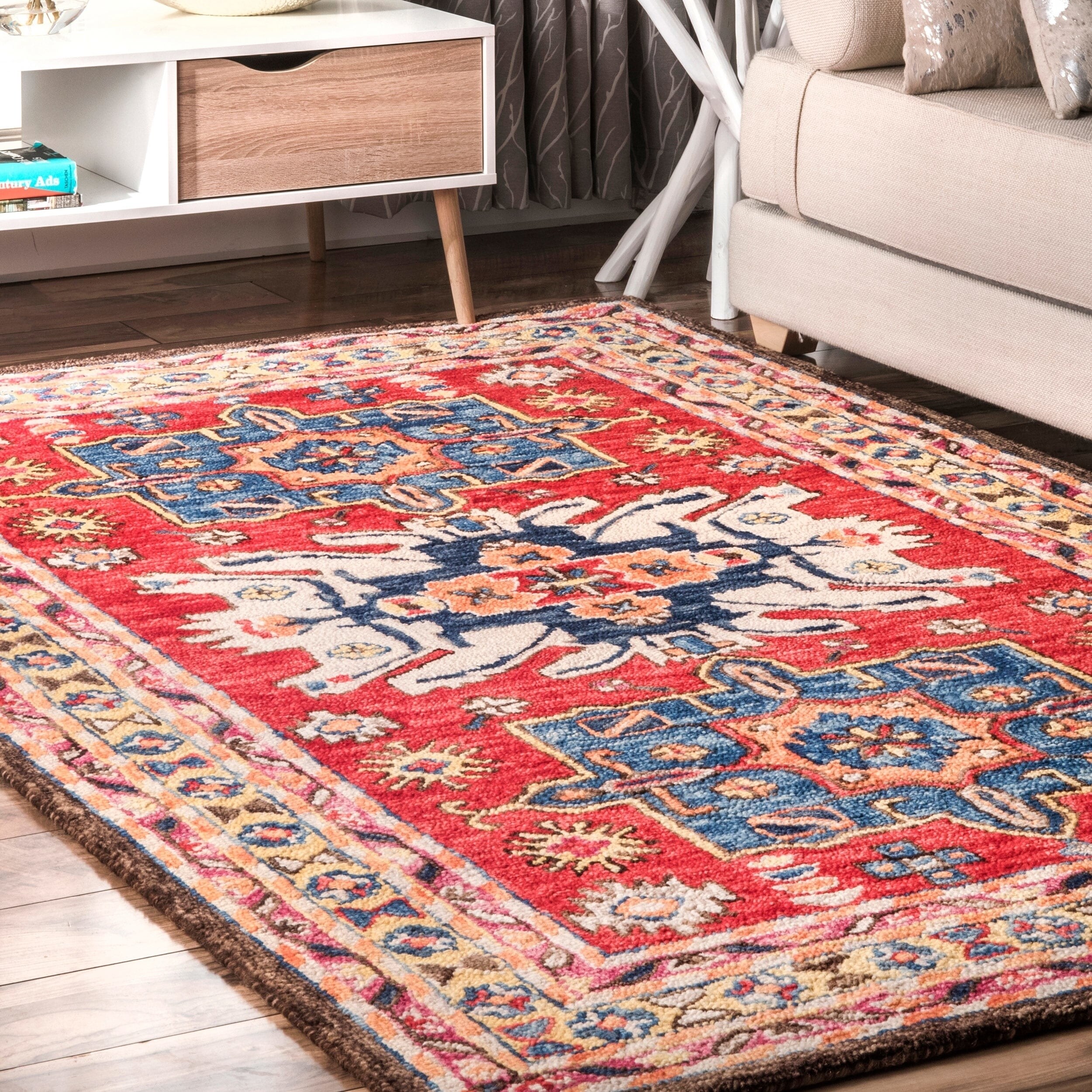 Nuloom Red Hand Tufted Boho Chic Fl Cave Era Delilah Print Border Area Rug