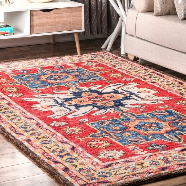 nuLOOM Red Hand Tufted Boho Chic Floral Cave Era Delilah Print Border Area Rug