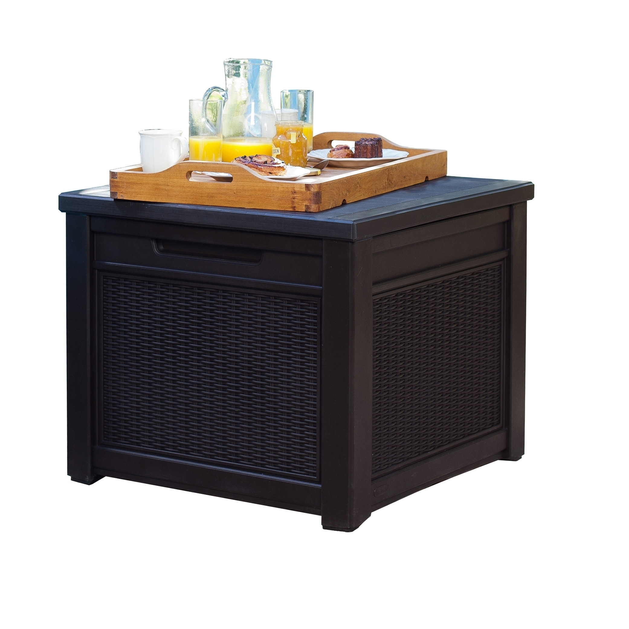 Keter Cube 55 Gallon Rattan Style Deck Box Storage Table Keter Cube 55 Gallon Rattan Style Deck Box Storage Table