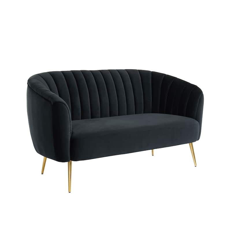 Albany Contemporary Velvet Microfiber Tufted Love Seat by Silver Orchid - Black