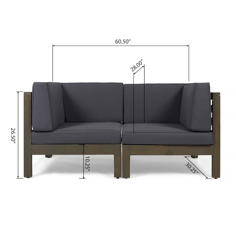 Brava Outdoor 2-Seater Sectional Acacia Wood Loveseat Set With Water-Resistant Cushions by Christopher Knight Home
