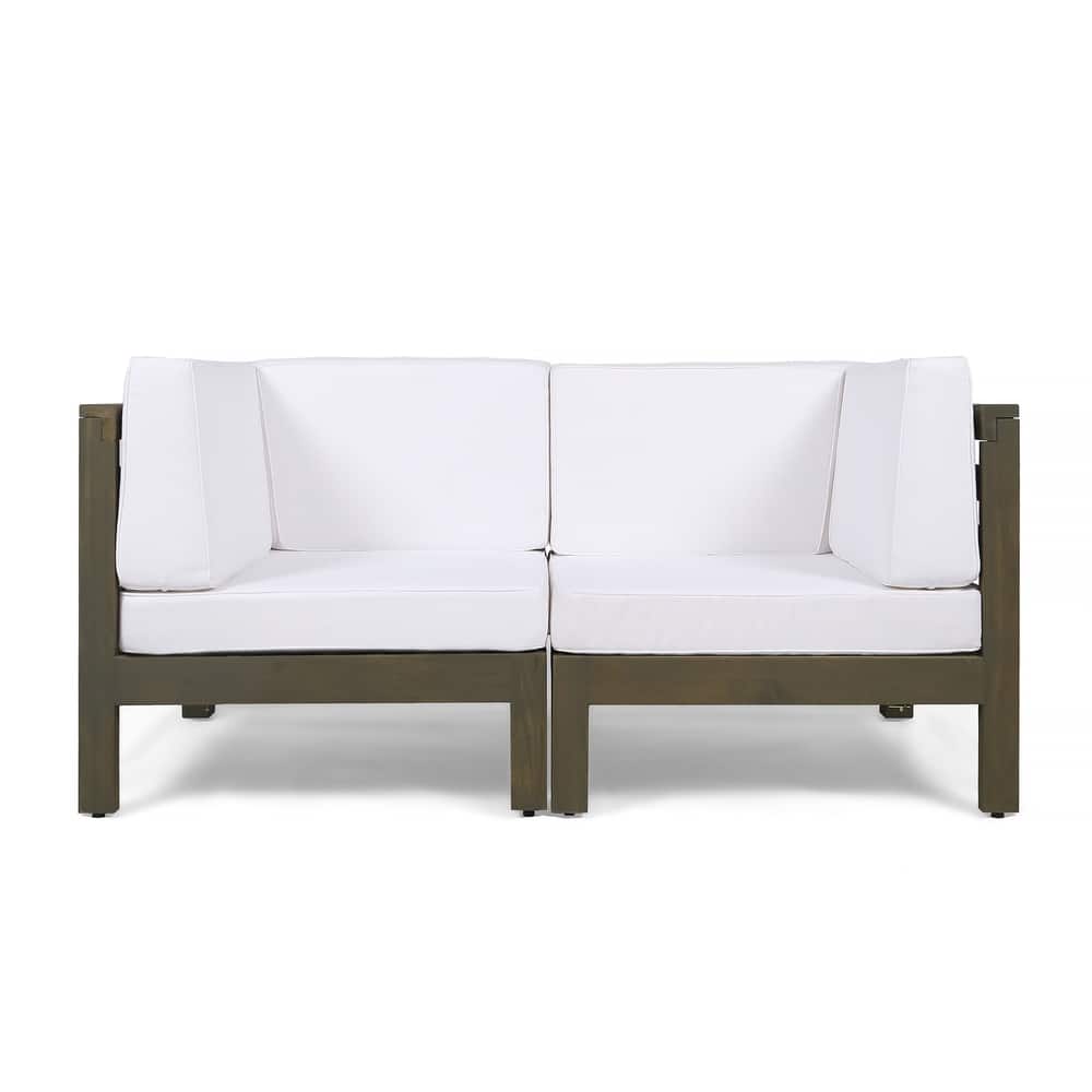 Brava Outdoor 2-Seater Sectional Acacia Wood Loveseat Set With Water-Resistant Cushions by Christopher Knight Home