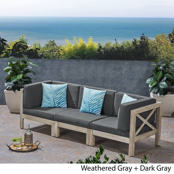 Shop Brava Outdoor 3 Seater Sectional Acacia Wood Sofa Set With