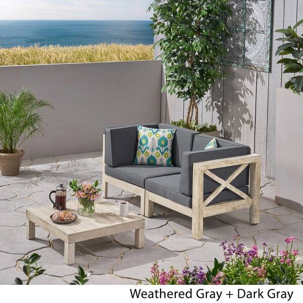 Brava Outdoor 2Seater Sectional Acacia Wood Loveseat Set with Coffee