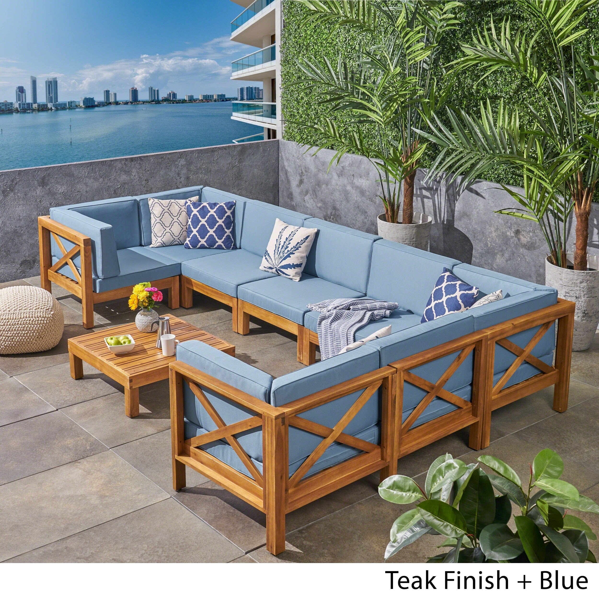 wood patio sectional set