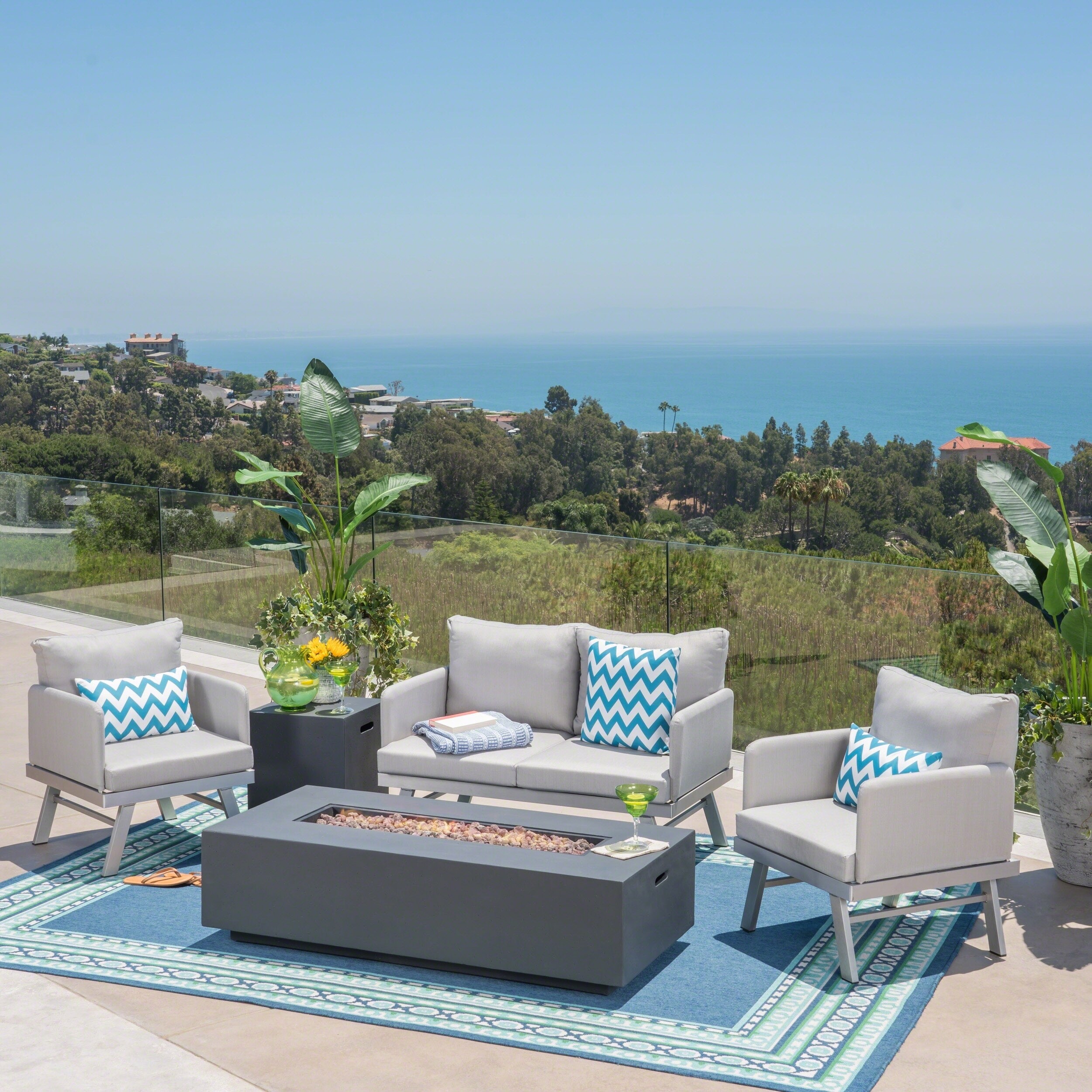 Shop Cosima Outdoor Modern Aluminum 4 Seater Chat Set With Fire
