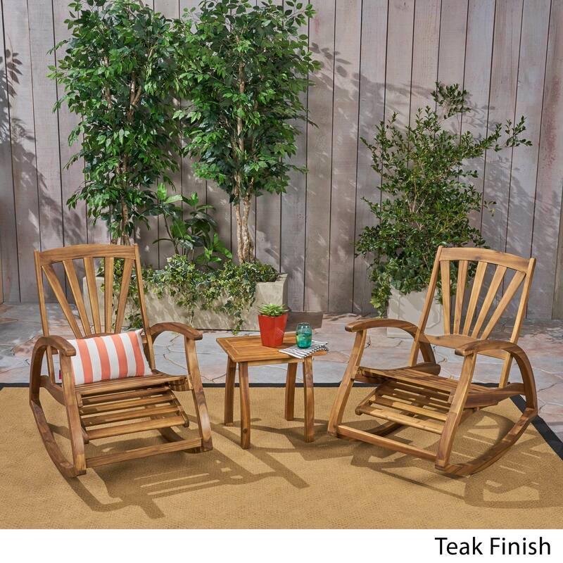 Sunview Outdoor Rustic Acacia Wood Recliner Rocking Chair with Side Table by Christopher Knight Home