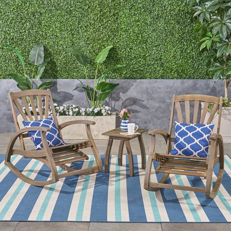Sunview Outdoor Rustic Acacia Wood Recliner Rocking Chair with Side Table by Christopher Knight Home - gray