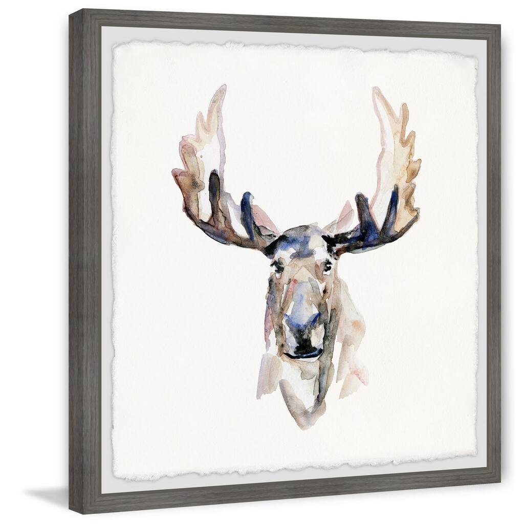 'Moose Face' Framed Painting Print - Multi-Color