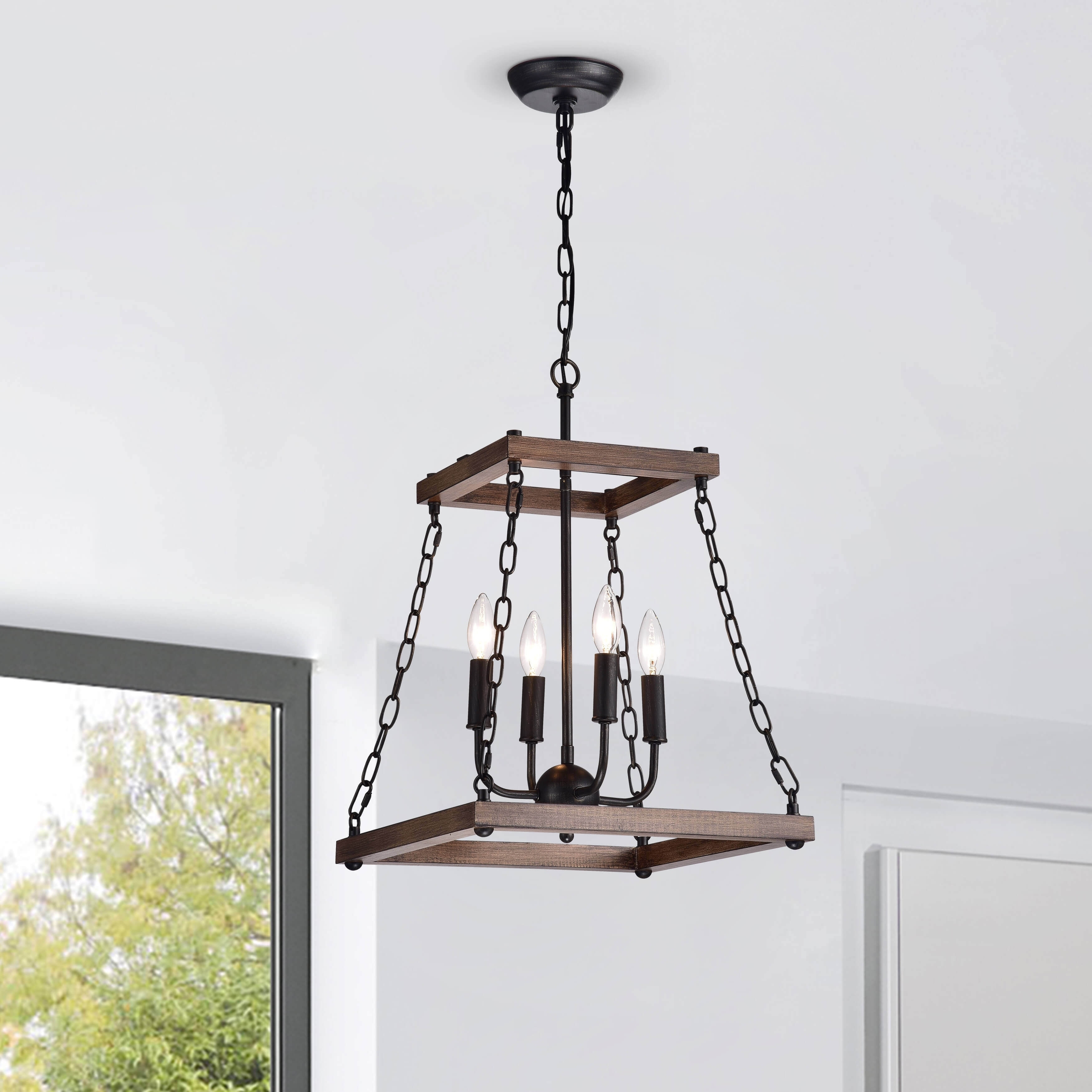 Daniela 4-Light Wood and Metal Chain Pendant Chandelier - Chandeliers For Bedrooms by Overstock.com