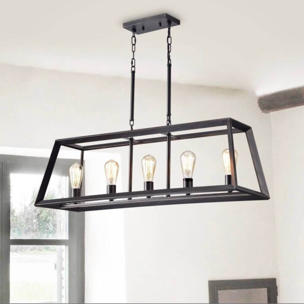 Daniela Antique Black Metal Frame 5-Light Trapezoid Pendant Chandelier
