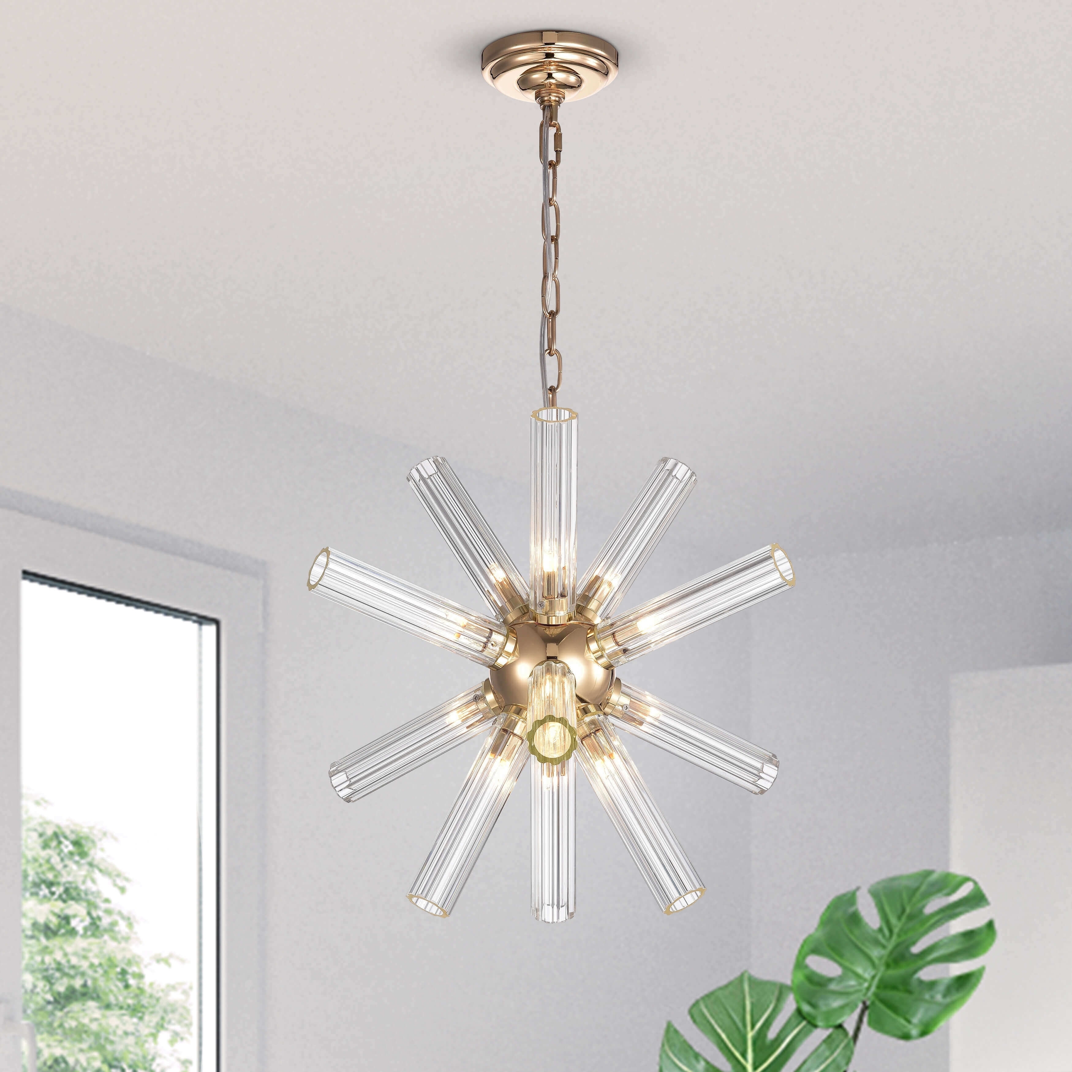 Lorena Champaign Gold 12-Light Clear Glass Bar Sputnik Orbit Chandelier - Chandeliers For Bedrooms by Overstock.com