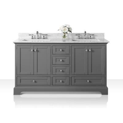 Ancerre Designs Audrey 60-inch Sapphire Gray Vanity with Carrara White Marble Top
